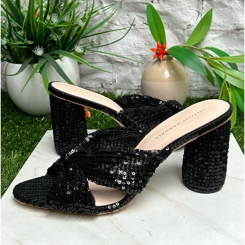Loeffler Randall Black Sequin Knotted Mule Heels